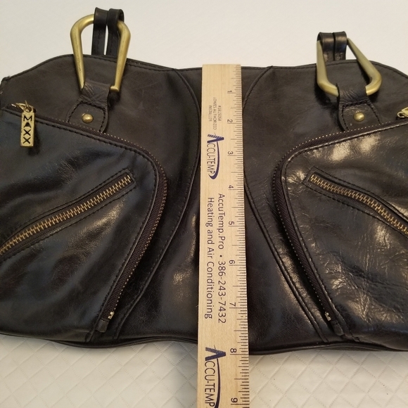 Maxx New York Black Gold Tone Zipper Pocket Studded Shoulder Bag - Picture 4 of 9